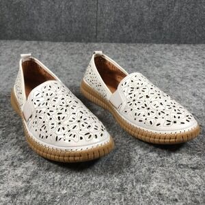 Spring Step Womens 10 White Leather Slip On Comfort Flats Floral Casual Shoes